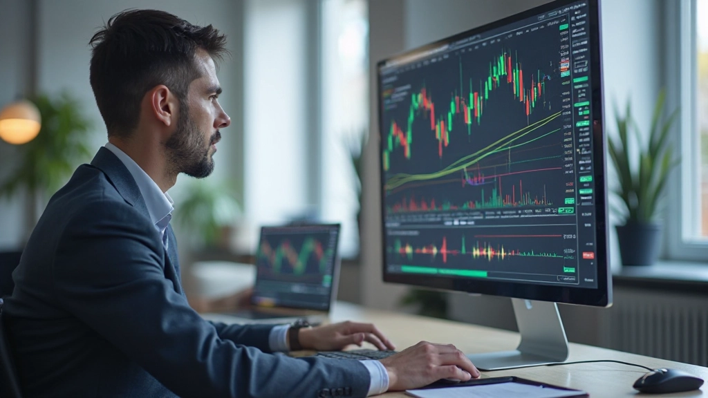 Professionelle Darstellung systematischer Analysemethoden im Handel, Diagramme und Datenvisualisierung auf Bildschirmen