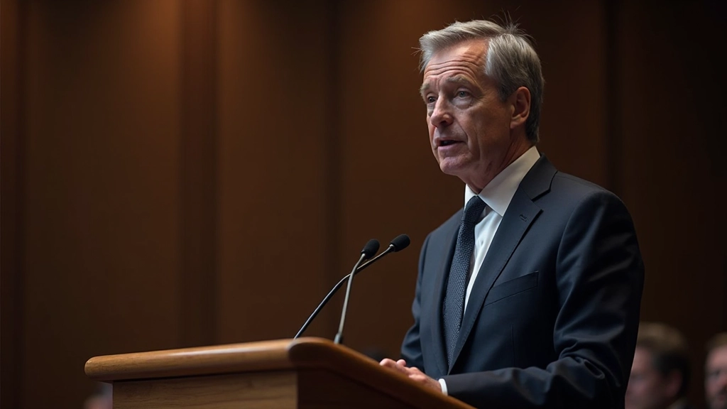 Zentralbank-Sitzungsraum mit Notenbankpräsident bei der Ankündigung von Geldpolitik-Entscheidungen und Zinssatzänderungen