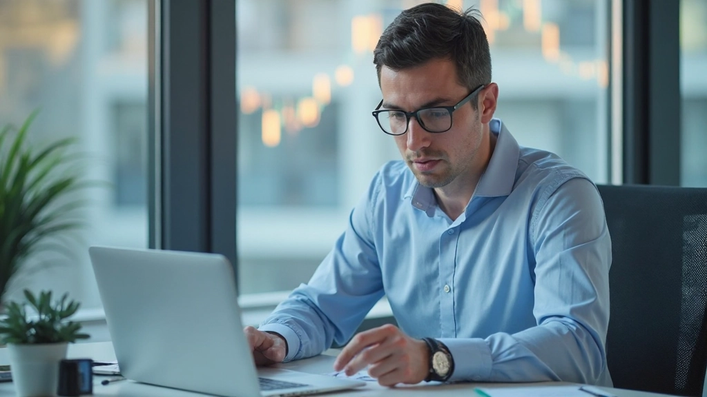 Statistiker analysiert Konjunkturindikatoren und BIP-Wachstumsdaten am Laptop in modernem Büro
