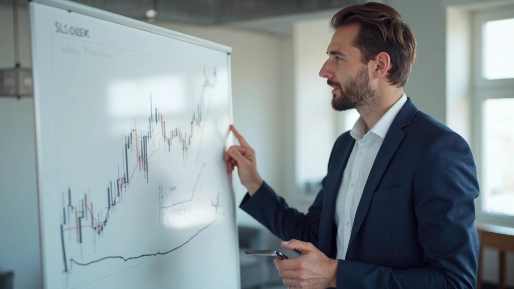 Diagramm vergleicht die drei Trendtypen nebeneinander mit visuellen Beispielen von Aufwärtstrend, Abwärtstrend und Seitwärtstrend, Kerzencharts zeigen deutliche Muster