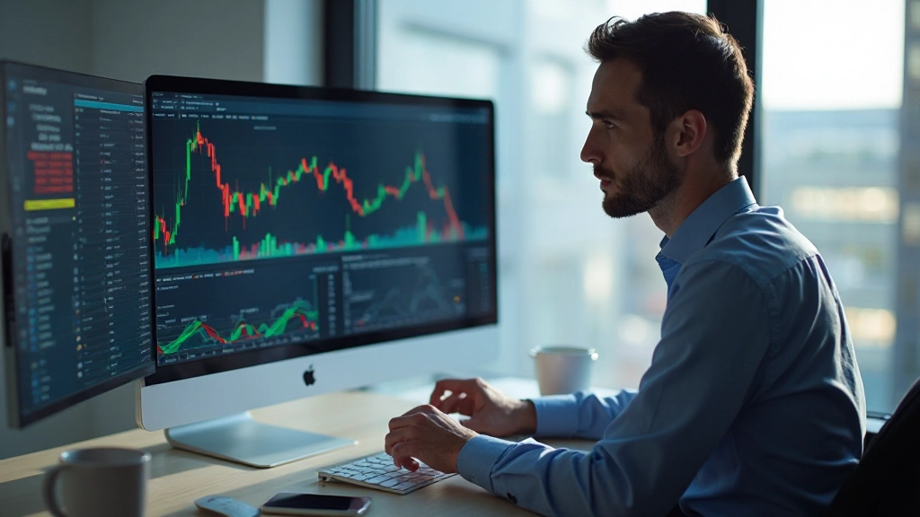 Volatilitätsmessung auf Handelsbildschirm mit technischen Indikatoren und Preisbewegungen