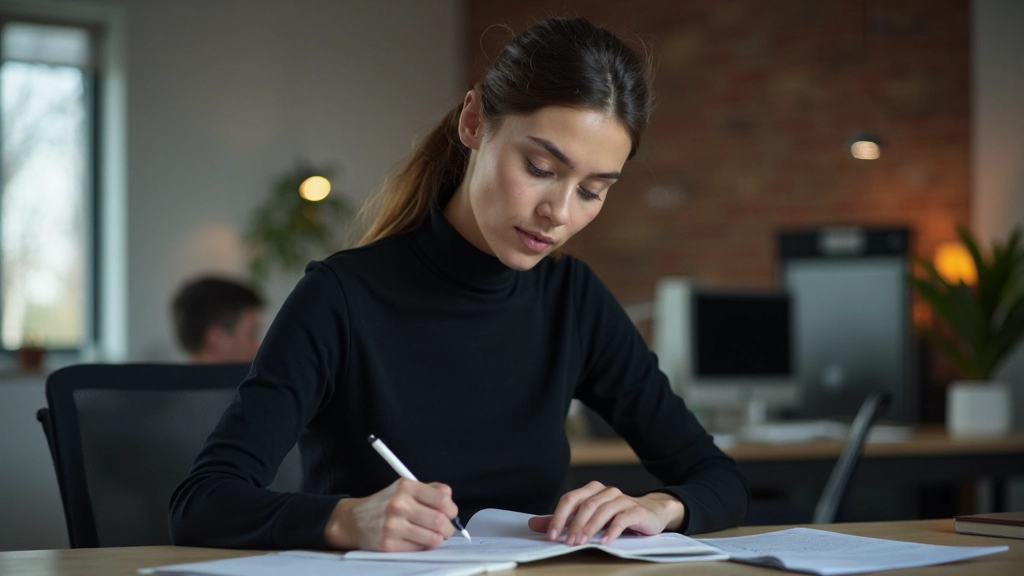 Trader mit Notizbuch und Stift entwickelt persönliche Handelsstrategie